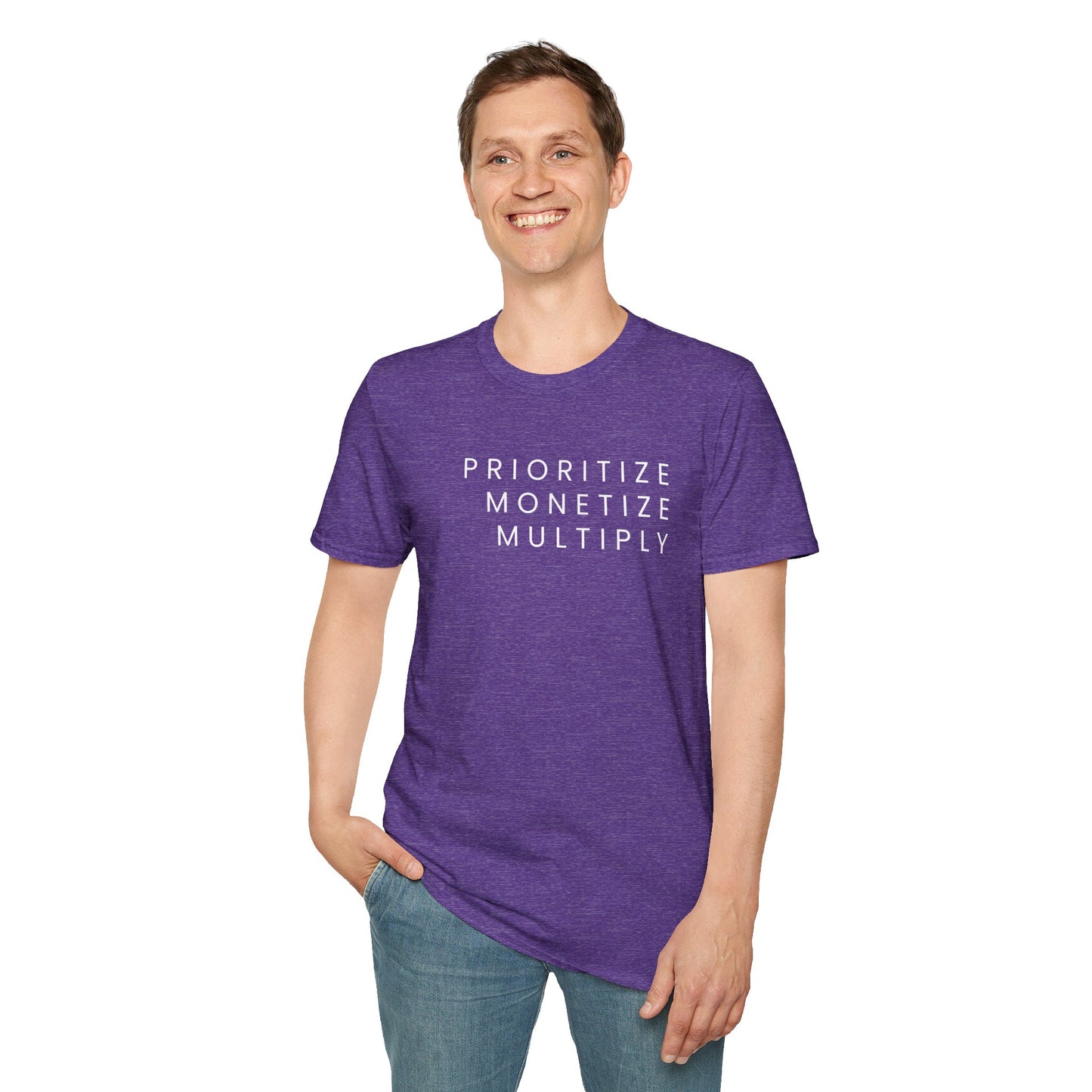 Motivational Unisex Softstyle T-Shirt - 'Prioritize, Monetize, Multiply'