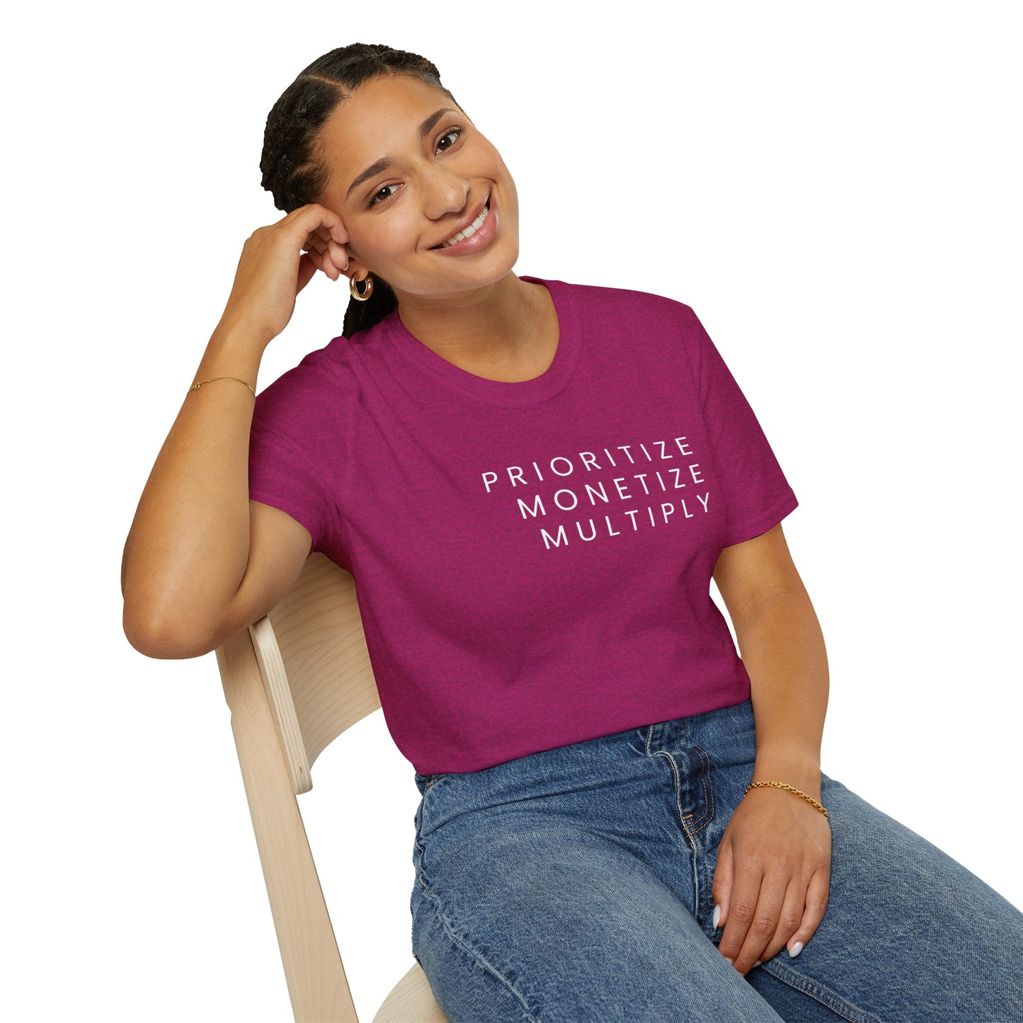 Motivational Unisex Softstyle T-Shirt - 'Prioritize, Monetize, Multiply'