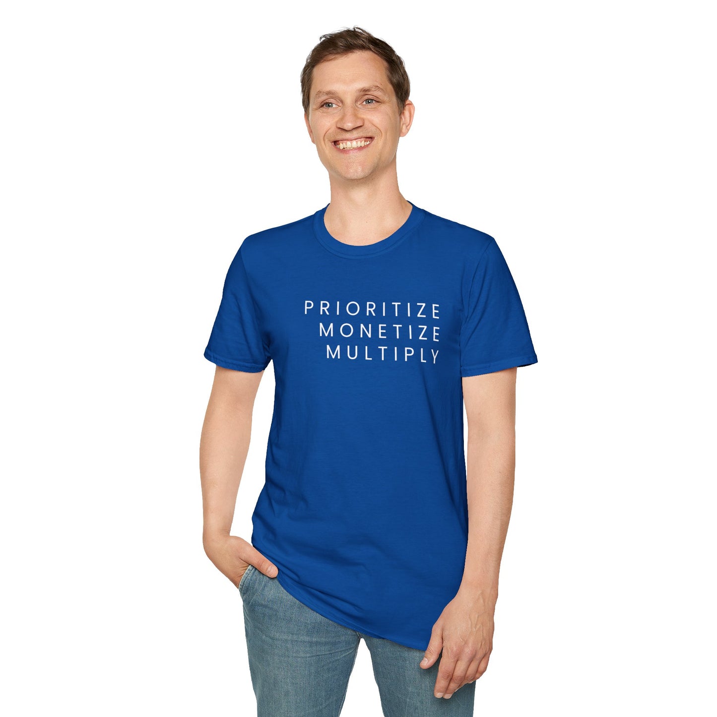 Motivational Unisex Softstyle T-Shirt - 'Prioritize, Monetize, Multiply'