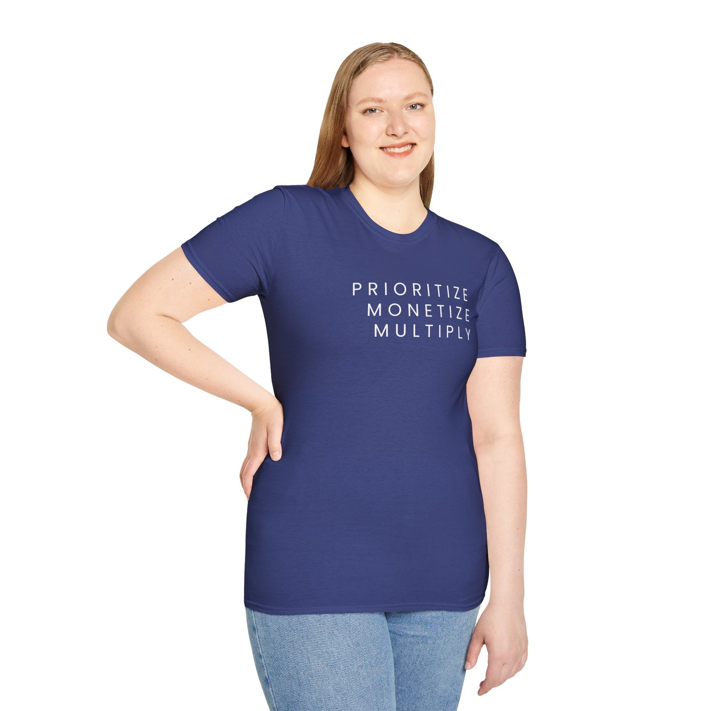 Motivational Unisex Softstyle T-Shirt - 'Prioritize, Monetize, Multiply'