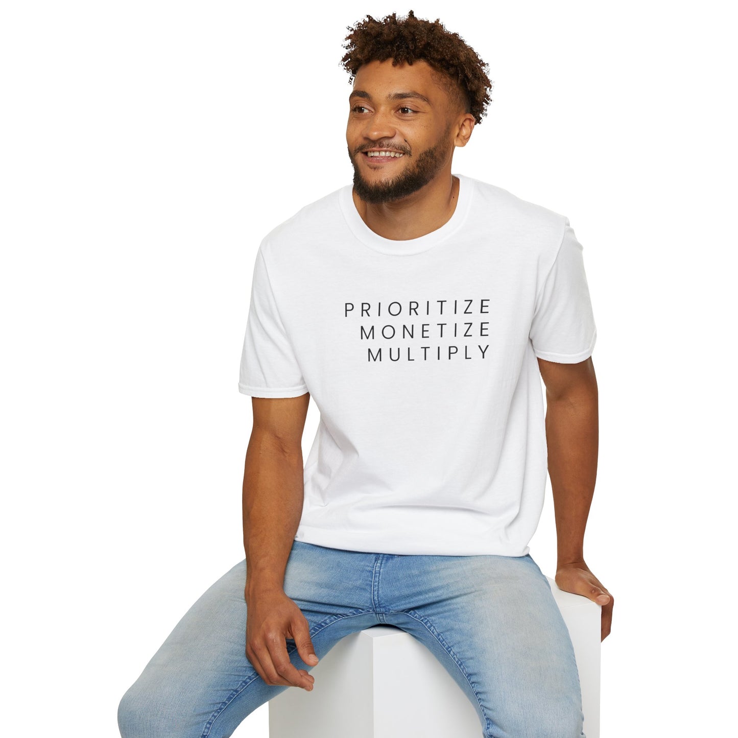 Motivational Unisex Softstyle T-Shirt - 'Prioritize, Monetize, Multiply'
