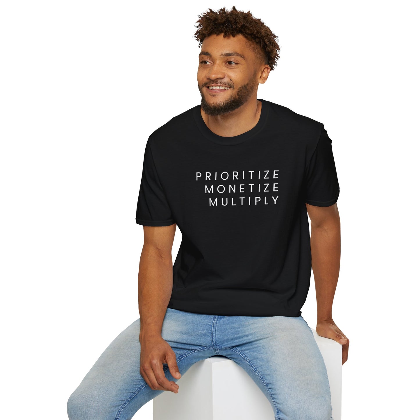 Motivational Unisex Softstyle T-Shirt - 'Prioritize, Monetize, Multiply'
