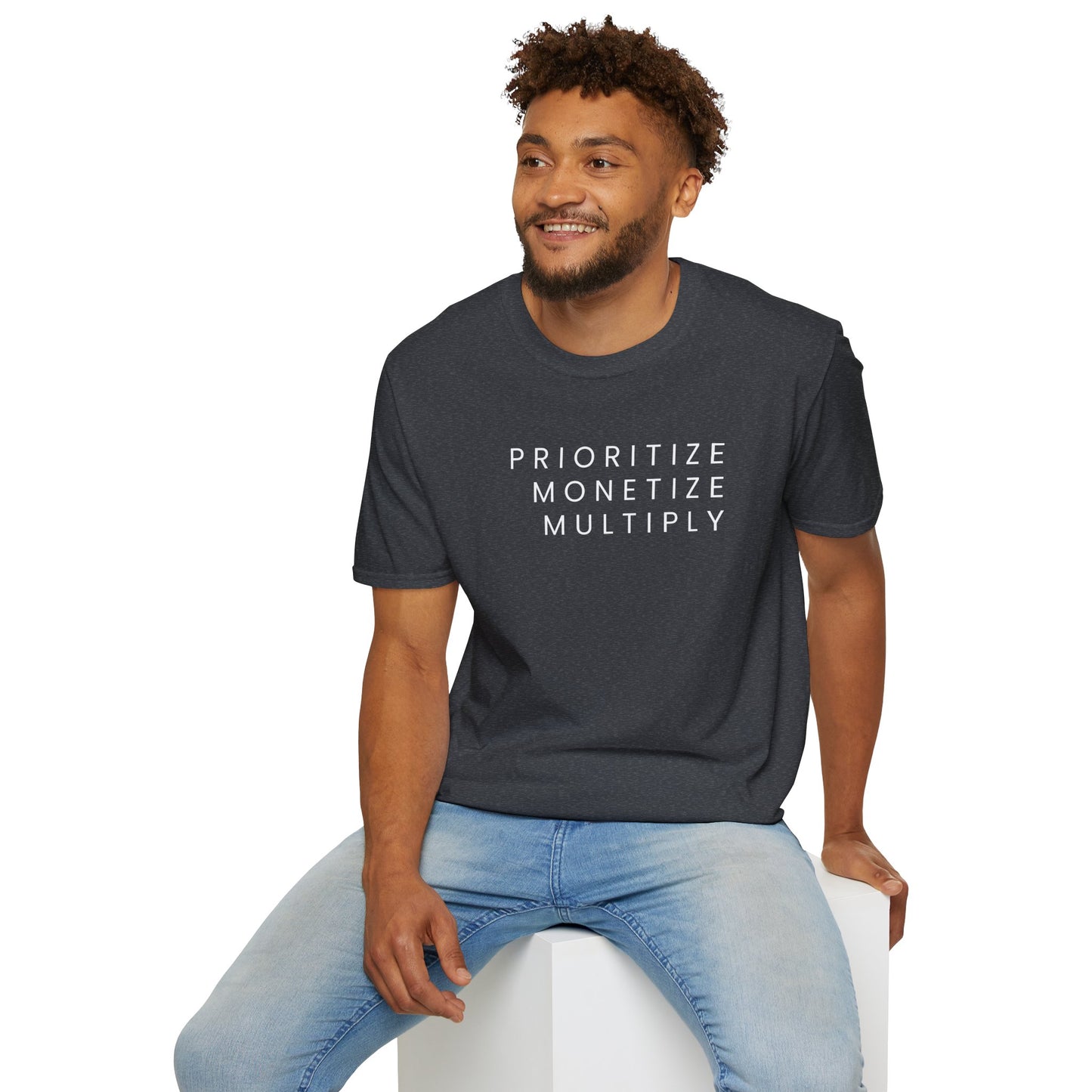 Motivational Unisex Softstyle T-Shirt - 'Prioritize, Monetize, Multiply'