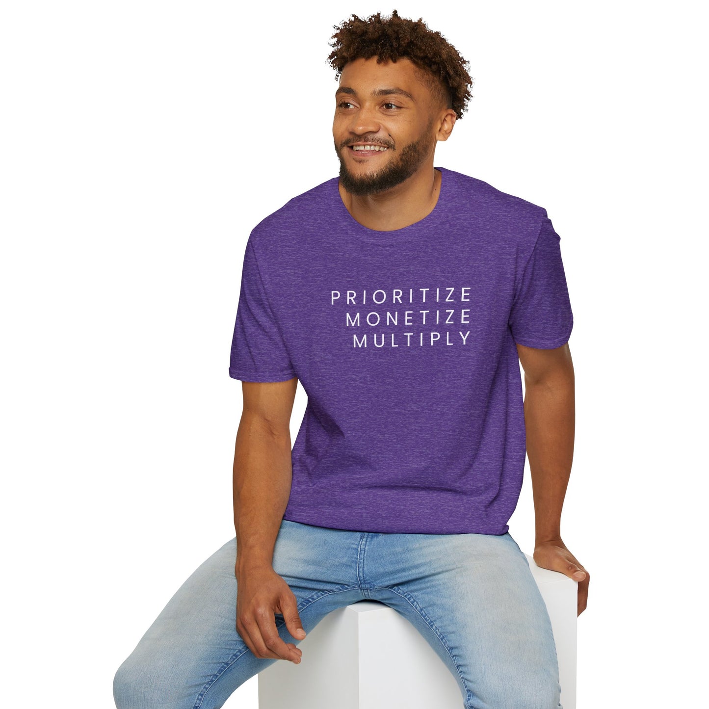 Motivational Unisex Softstyle T-Shirt - 'Prioritize, Monetize, Multiply'