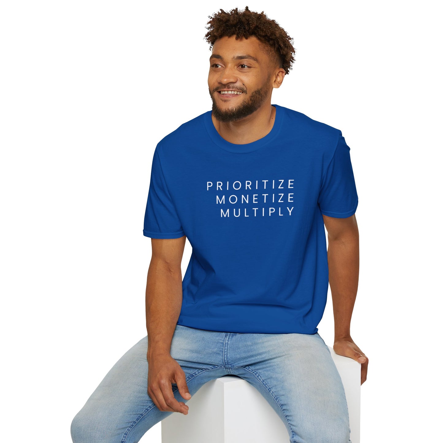 Motivational Unisex Softstyle T-Shirt - 'Prioritize, Monetize, Multiply'