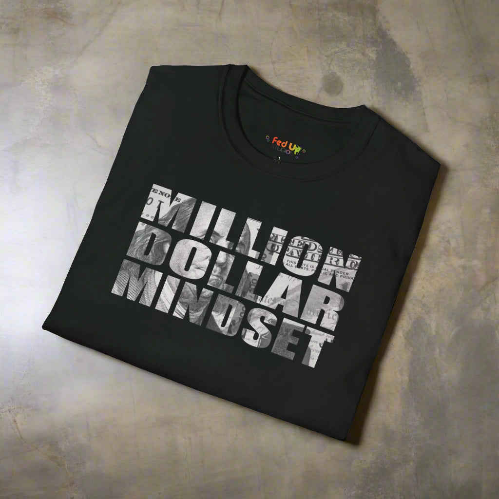 Black t-shirt with 'Million Dollar Miniset' text on a white background